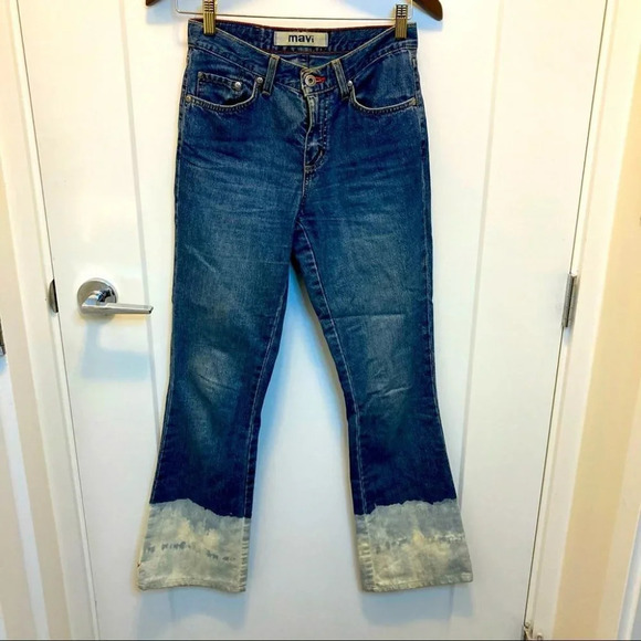 MAVI Sz 25 x 32 Tie Dye Bottom  Boho Hippie Slight Flare Jeans - Picture 1 of 4